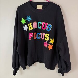 JUDITH MARCH Black XL Hocus Pocus Sequin Patch Sweatshirt‎ Relaxed Oversized Fit